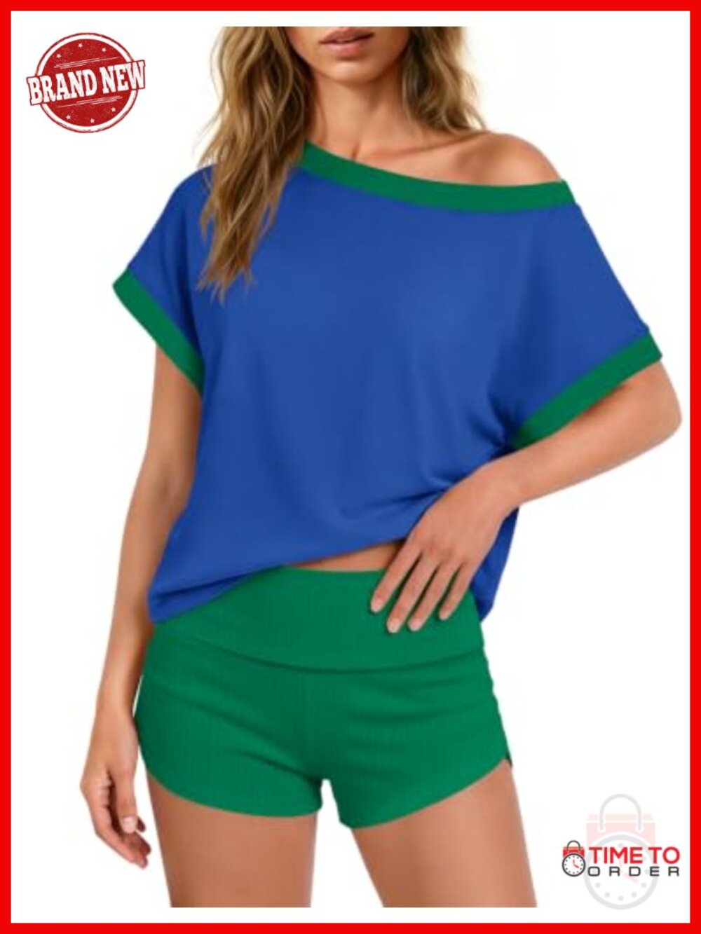 Nirovien Womens 2 Piece Outfits Cotton Blend Oversized Top & Fitted Shorts